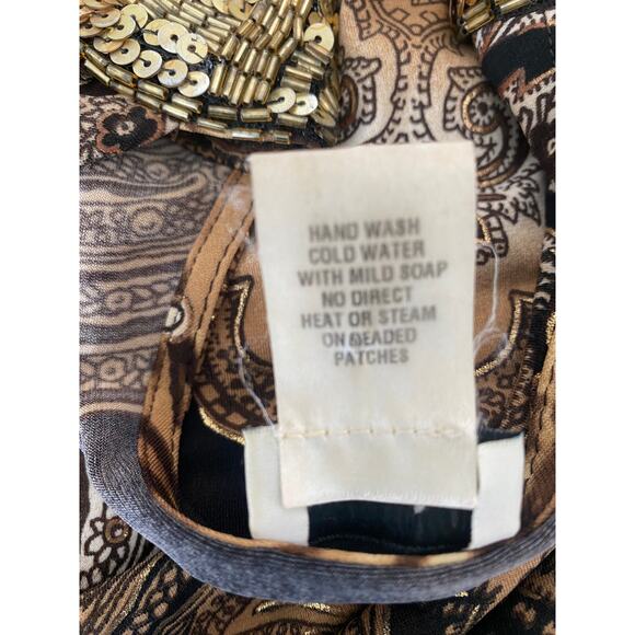 Cache Paisley Vintage Faux Wrap Dress with Gold Beaded Shoulders size S - Picture 10 of 10